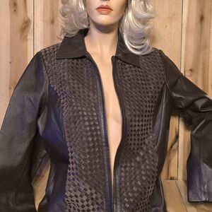 Chadwicks Chocolate Brown Leather Vintage 80s Weave Womens M Jacket